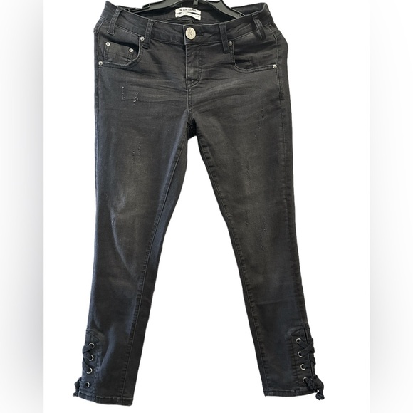 One Teaspoon Freebirds II Washed Black Cropped tie up hems Skinny Jeans 27 - Picture 1 of 6